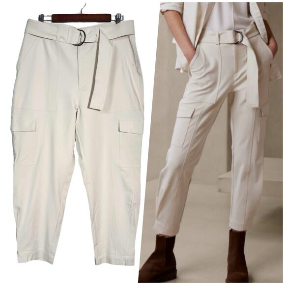 Banana Republic | Women | Slim Refined Cream Stretch Belted Cargo Pants | Sz 14 - Picture 1 of 15